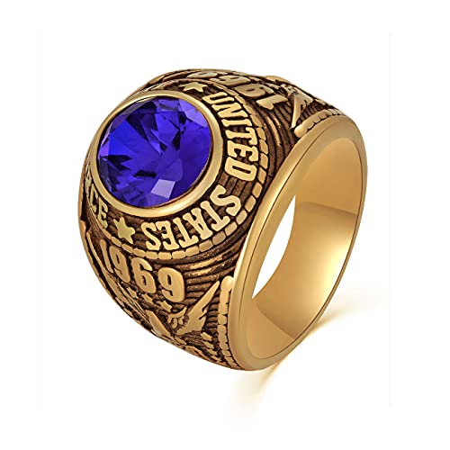 Cloyo Gold Edelstahl Ringe Herren Ring mit Blaue Kristall US Armee Ringe Geschenk für Freund Komfort Fit Größe 57 (18.1) von Cloyo