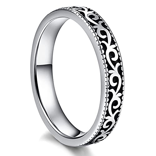 Cloyo Ringe für Frauen Männer Edelstahl Ring Keltischer Verlobungsring Paar Vintage Ringe Silber Schwarz Damen Ehering Muster mit Blumen Größe 62(19.7) von Cloyo