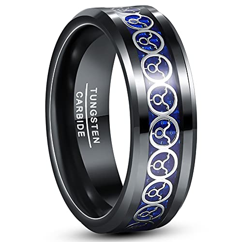 Cloyo Wolfram Ring 8mm Schwarzer Ring Herren Sternzeichen Ring Stier mit Blaue Kohlefaser Breite Ringe für Männer Größe 65 (20.7) von Cloyo