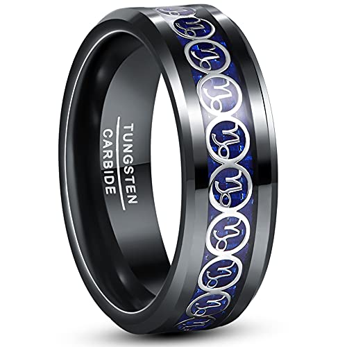 Cloyo Wolfram Ring Blau Schwarz Ringe für Herren Sternzeichen Ring Steinbock Partnerring Schmuck 8mm Breite Ring Größe 67.2 (21.4) von Cloyo