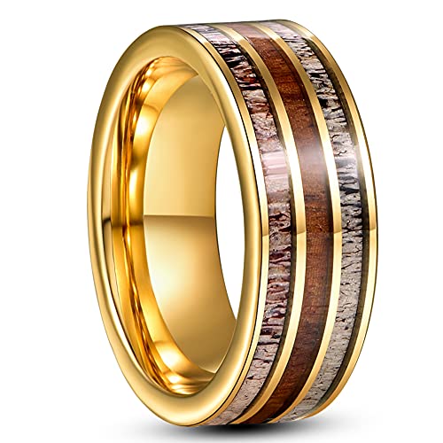 Cloyo 8mm Wolfram Ring Herren Trauringe Gold Verlobungsringe Paar Breite Ringe mit Holz Inlay Partnerring Hochpolnische Flat Größe 60 (19.1) von Cloyo