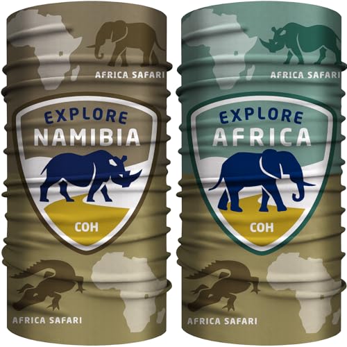 2er-Set Namibia Afrika Bandana, nahtloses Multifunktionstuch 25 x 50 cm aus weicher Mikrofaser/atmungsaktiv Schlauchschal Halstuch Schal Tuch/Reise Reiseführer Safari Nashorn Elefant 2er-Set Namibia Afrika Bandana, nahtloses Multifunktionstuch 25 x 50 cm aus weicher Mikrofaser/atmungsaktiv Schlauchschal Halstuch Schal Tuch/Reise Reiseführer Safari Nashorn Elefant von Club of Heroes