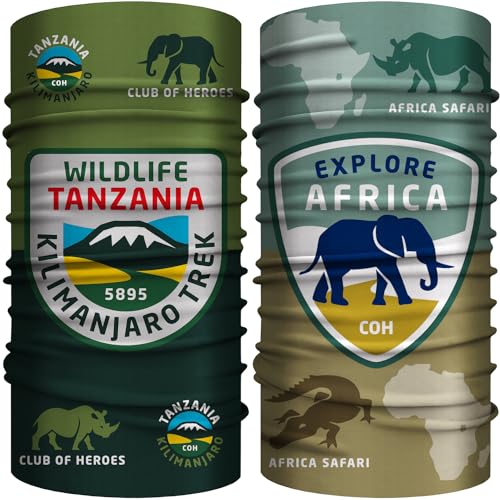 2er-Set Tansania Afrika Bandana, nahtloses Multifunktionstuch 25 x 50 cm aus weicher Mikrofaser/atmungsaktiv Schlauchschal Halstuch Schal Tuch/Reise Reiseführer Safari Nashorn Elefant 2er-Set Tansania Afrika Bandana, nahtloses Multifunktionstuch 25 x 50 cm aus weicher Mikrofaser/atmungsaktiv Schlauchschal Halstuch Schal Tuch/Reise Reiseführer Safari Nashorn Elefant von Club of Heroes