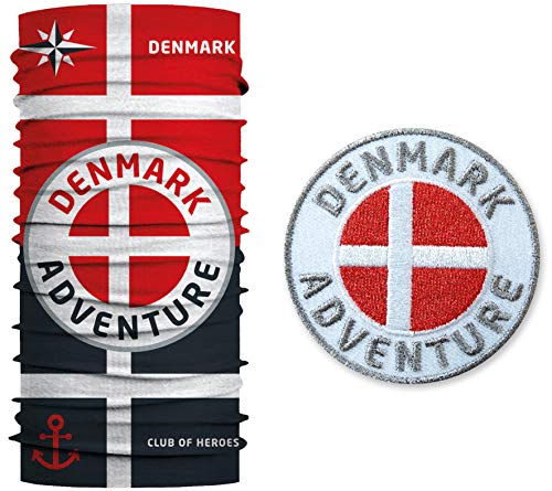 Club of Heroes Dänemark Set / 1 Patch + 1 Multifunktionstuch / Aufnäher Aufbügler gestickt / Schlauchtuch Bandana Halstuch Mundschutz / Denmark Nordsee dänisch Flagge Wappen Kopenhagen von Club of Heroes