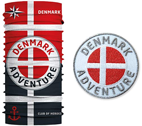 Club of Heroes Patch-Set (Dänemark Flagge) 1 Abzeichen gestickt + 1 Multifunktionstuch aus weicher Mikrofaser/Applikation Patches Aufbügler Aufnäher/Halstuch Kopftuch Schal von Club of Heroes