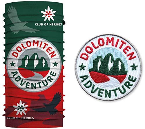 Club of Heroes Dolomiten Set / 1 Patch + 1 Multifunktionstuch/Aufnäher Aufbügler gestickt/Schlauchtuch Bandana Halstuch Mundschutz/Südtirol DREI-Zinnen Alpen Bergtour von Club of Heroes