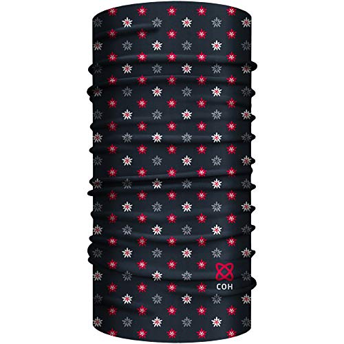 Edelweiss Design Bandana, nahtloses Multifunktionstuch 25 x 50 cm aus weicher Mikrofaser/atmungsaktiv Schlauchschal Halstuch Schal Tuch/Berge Alpen Bayern Tirol Blume (Schwarz Rot) von Club of Heroes