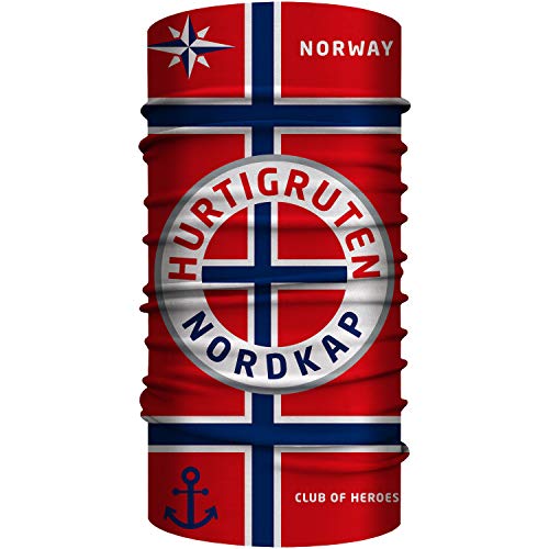 Club of Heroes Hurtigruten Bandana, nahtloses Multifunktionstuch aus weicher Mikrofaser/atmungsaktiv Schlauchschal Halstuch Mundschutz Schal/Norwegen Nordkap Skandinavien Reiseführer Flagge von Club of Heroes