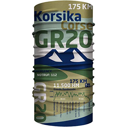 Club of Heroes Korsika GR20 Schlauchschal, nahtloses Multifunktionstuch 25 x 50 cm aus weicher Mikrofaser/Bandana Halstuch Schlauchtuch Schal/Corse GR-20 Reiseführer Wanderführer Karte von Club of Heroes