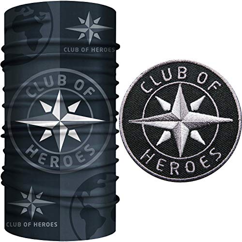 Club of Heroes Patch-Set (Kompass Schwarz) 1 Abzeichen gestickt + 1 Multifunktionstuch aus weicher Mikrofaser/Applikation Patch Aufbügler Aufnäher/Halstuch Kopftuch Schlauchschal von Club of Heroes
