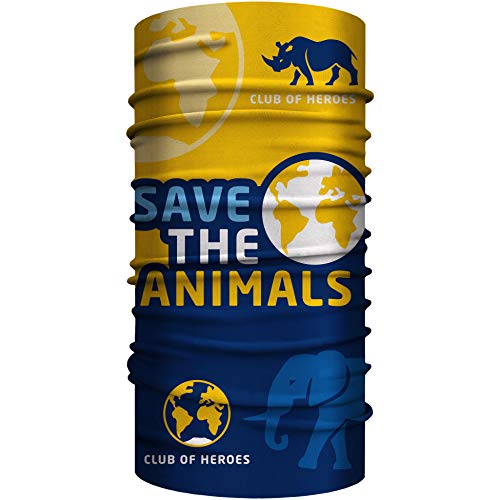 Club of Heroes Save the Animals - Bandana, nahtloses Multifunktionstuch 25 x 50 cm aus weicher Mikrofaser/atmungsaktiv Schlauchschal Halstuch Mundschutz Schal Tuch/Tier Tierschutz Artenschutz von Club of Heroes