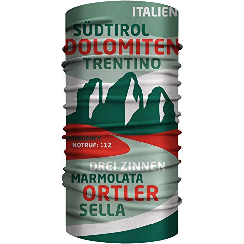 Dolomiten Bandana, nahtloses Multifunktionstuch 25 x 50 cm aus weicher Mikrofaser/atmungsaktiv Schlauchschal Halstuch/Drei-Zinnen Marmolata Sella Ortler Italien Südtirol Trentino von Club of Heroes