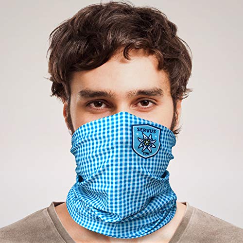 Club of Heroes kariertes Karo-Bandana, nahtloses Multifunktionstuch aus weicher Mikrofaser/atmungsaktiv Schlauchschal Halstuch Mundschutz Schal/Karo Muster Bayern Tracht Edelweiss (Blau) von Club of Heroes