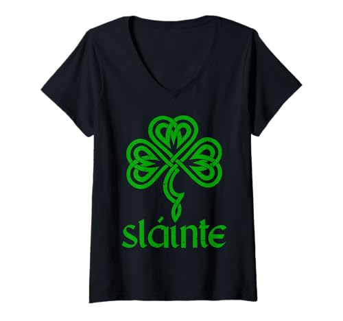 Damen Slainte Green Shamrock St. Patrick's Day T Keltischer Kleeblatt T-Shirt mit V-Ausschnitt von Clubbing Outfits For Women St Patties Day Shamrock