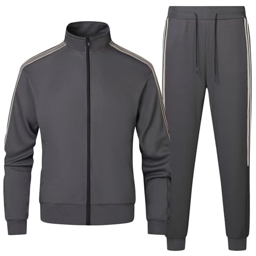 Clufar 2 Piece Jogginganzug Herren Atmungsaktiv Trainingsanzug Herren mit Reißverschluss Langarm Freizeitanzug Männer Tracksuit Teenager Sportanzug Grau für Fußball Gym,M Grey von Clufar