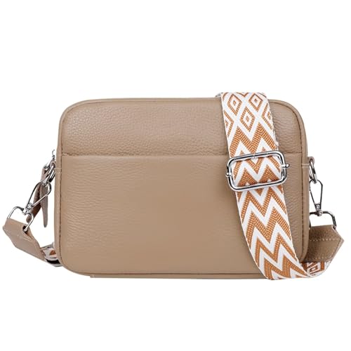 Clufar Crossbody Bag Damen Klein Leder Tasche Damen Umhängetasche Braun Damen-umhängetaschen mit 3 Fächern Damenhandtasche Crossbag Umhaengetasche Moderne Elegante Geschenk Brown von Clufar