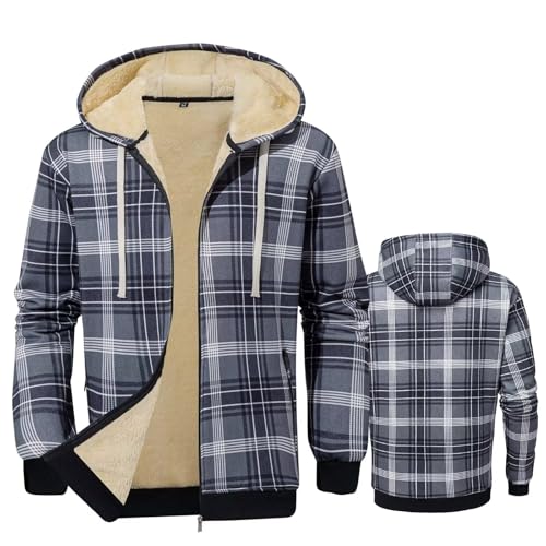 Clufar Hoodie Herren Oversize Fleecejacke Herren mit Kapuze Outdoor Sweatjacke Männer Kapuzenpullover mit Reißverschluss Winter Warm Winterjacke für Sport Wandern,L Grey von Clufar