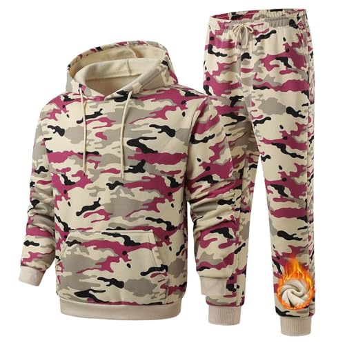 Clufar Jogginganzug Herren Fleece 2 Piece Trainingsanzug Herren Warm Freizeitanzug Männer Langarm Tracksuit Teenager Kapuzenpullover für Work Travel,xxl Gelb von Clufar