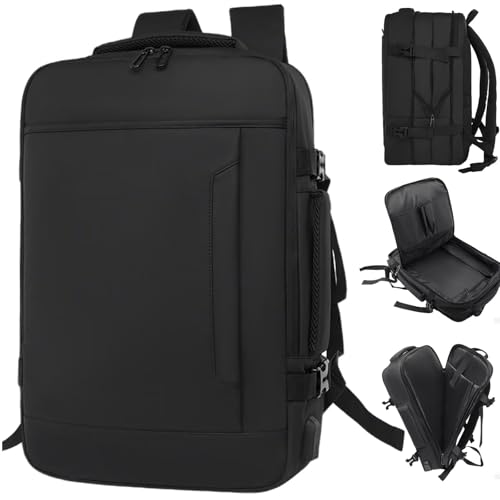 Clufar Reiserucksack erweiterbarer 20L-30L Schwarz Laptop Rucksack 17.3 Zoll Herren mit USB Ladeanschluss Handgepäck Flugzeug Carry on Kabinenrucksack Arbeit Reisen für Weekender Arbeit Trip,Black von Clufar