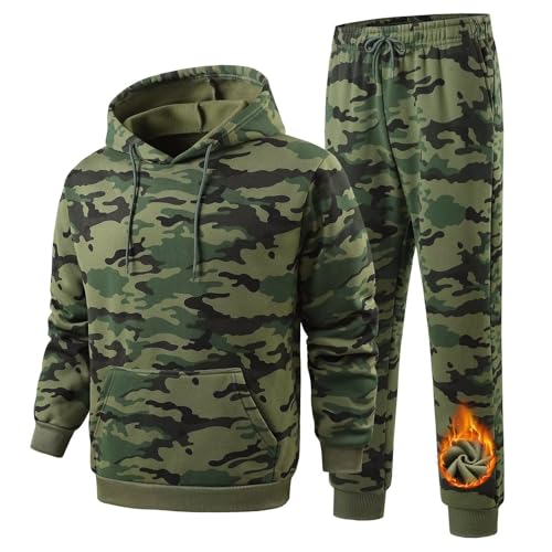 Clufar Trainingsanzug Herren Fleece Jogginganzug Herren Set Langarm Grün Kapuzenpullover Männer Warm Tracksuit Teenager Camouflage Sportswear Winter,XXL Green von Clufar