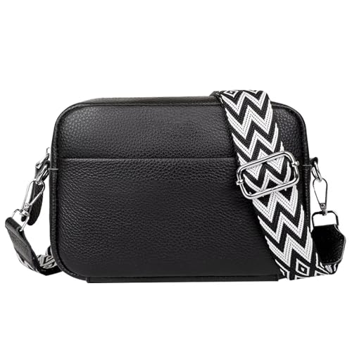 Clufar Umhängetasche Damen Klein Schwarz Crossbody Bag Leder Tasche Damen-umhängetaschen mit 3 Fächern Handtasche Crossbag Umhaengetasche Moderne Elegante Tägliches Festival Geschenk Black von Clufar