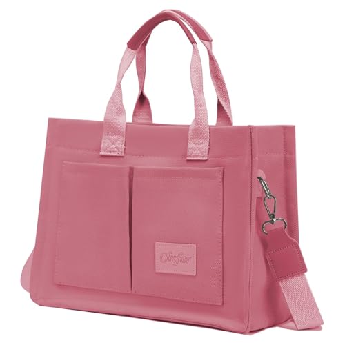Clufar Umhängetasche Damen Mittelgroß Tote Bag Canvas Handtasche Shopper Tasche Crossbody Bag Schultertasche Arbeitstasche Frauen Hand Bags Multifunktionale pink von Clufar