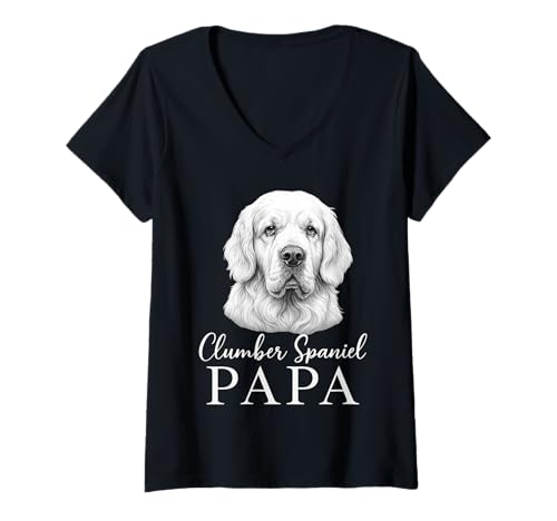 Damen Clumber Spaniel Papa T-Shirt mit V-Ausschnitt Damen Clumber Spaniel Papa T-Shirt mit V-Ausschnitt von Clumber Spaniel Dog