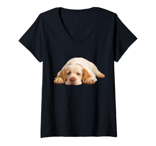 Damen Clumber Spaniel T-Shirt mit V-Ausschnitt Damen Clumber Spaniel T-Shirt mit V-Ausschnitt von Clumber Spaniel Dog