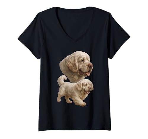 Damen Clumber Spaniel T-Shirt mit V-Ausschnitt Damen Clumber Spaniel T-Shirt mit V-Ausschnitt von Clumber Spaniel Dog