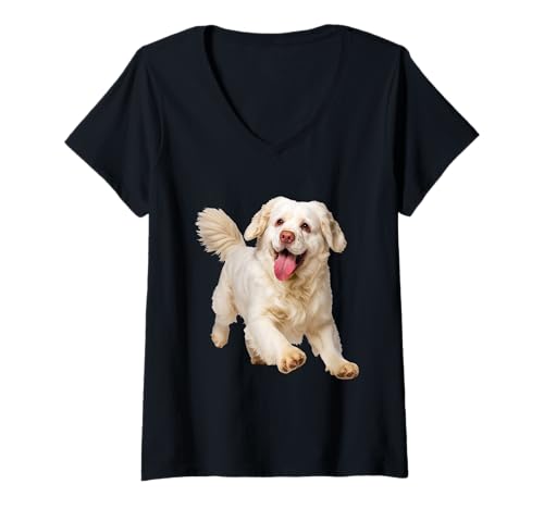 Damen Clumber Spaniel T-Shirt mit V-Ausschnitt von Clumber Spaniel Dog