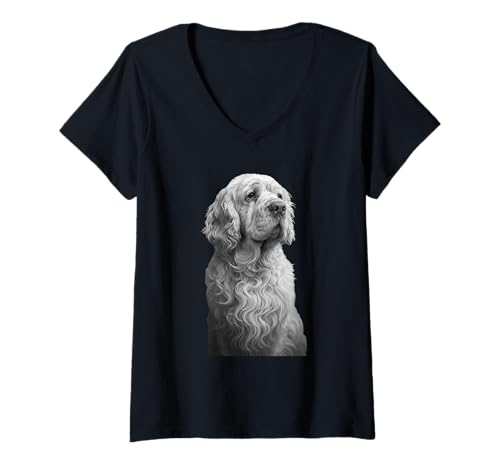 Damen Clumber Spaniel T-Shirt mit V-Ausschnitt Damen Clumber Spaniel T-Shirt mit V-Ausschnitt von Clumber Spaniel Dog
