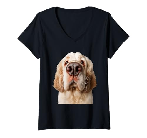 Damen Clumber Spaniel T-Shirt mit V-Ausschnitt Damen Clumber Spaniel T-Shirt mit V-Ausschnitt von Clumber Spaniel Dog