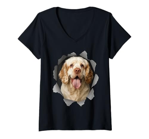 Damen Clumber Spaniel T-Shirt mit V-Ausschnitt Damen Clumber Spaniel T-Shirt mit V-Ausschnitt von Clumber Spaniel Dog