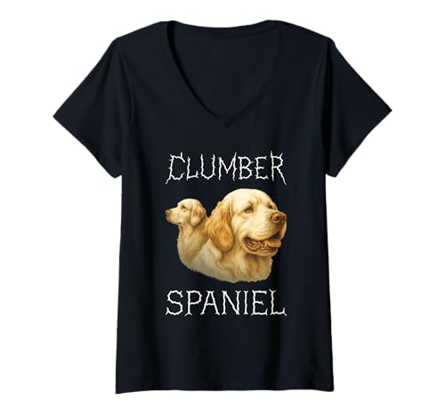 Damen Clumber Spaniel T-Shirt mit V-Ausschnitt Damen Clumber Spaniel T-Shirt mit V-Ausschnitt von Clumber Spaniel Dog