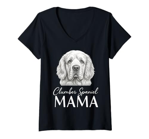 Damen Clumber Spaniel Mama T-Shirt mit V-Ausschnitt Damen Clumber Spaniel Mama T-Shirt mit V-Ausschnitt von Clumber Spaniel Mom