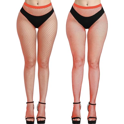 Clundoo 2 PCS Netzstrumpfhose, Netzstrumpfhose Strümpfe Strumpfhosen, Elastisch Hohe Taille Strumpfhosen Netzstrümpfe, Fishnet Tights für Halloween Karneval (Rot) von Clundoo