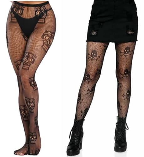 Clundoo 2 PCS Sexy Elastisch Hohe Taille Strumpfhosen, Netzstrumpfhose, Strümpfe Strumpfhosen, Elastisch Hohe Taille Strumpfhosen Netzstrümpfe Schädel von Clundoo