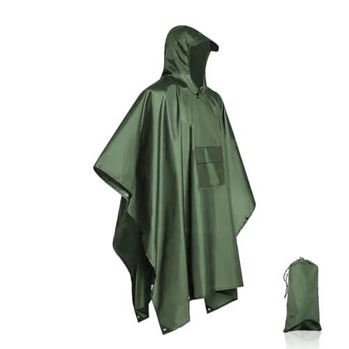 Clundoo Mehrzweck Regenmantel, 3-in-1 Mehrzweck Regenponcho Wasserdicht, Regenmantel Wasserdicht Unisex für im Freien Fahrrad Wandern Camping Wandern Angeln, Armeegrün von Clundoo