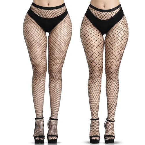 Clundoo Netzstrumpfhose Schwarz, Netzstrumpfhose Schwarz, Strümpfe Strumpfhosen, Elastisch Hohe Taille Strumpfhosen Netzstrümpfe, Black Fishnet Tights für Halloween von Clundoo