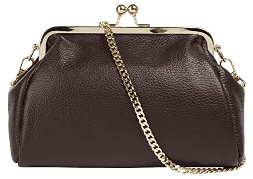 Cluty Abendtasche Echt Leder Damen | Made in Italy | elegante 2in1 Clutch | wandelbare Schultertasche mit Bügelverschluss | 021328 von Cluty
