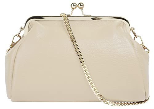 Cluty Abendtasche Echt Leder Damen | Made in Italy | elegante 2in1 Clutch | wandelbare Schultertasche mit Bügelverschluss | 021328 von Cluty