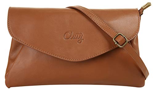 Cluty Abendtasche Echt Leder cognac Damen Außentasche(n), Fächer, Innentasche(n), Reißverschluss, Schultergurt, Schultergurt abnehmbar, Schultergurt verstellbar von Cluty