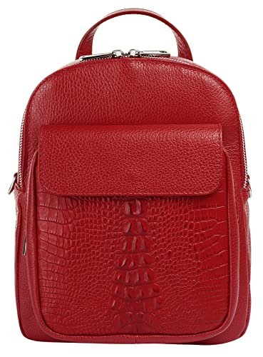 Cluty Rucksack Echt Leder Damen | Made in Italy, Smartphonefach, Handtasche, Umhängetasche, Citybag, Krokoprägung | 021329 von Cluty