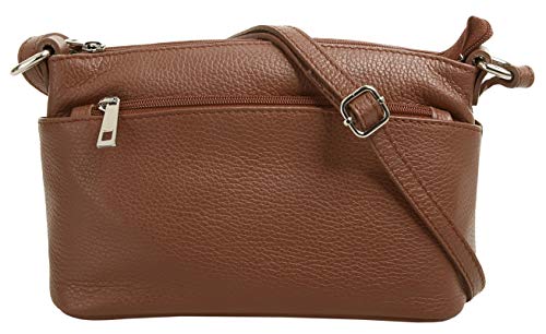 Cluty Umhängetasche echt Leder Damen | Made in Italy, Crossbody Bag, Messenger Bag mit Reißverschluss, Schultertasche aus Rindleder | 020617 von Cluty