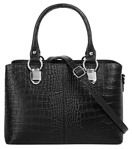 Cluty Umhängetasche echt Leder Damen | Made in Italy, Kroko-Optik Handtasche, Damen Schultertasche, elegante Henkeltasche | 021374 von Cluty