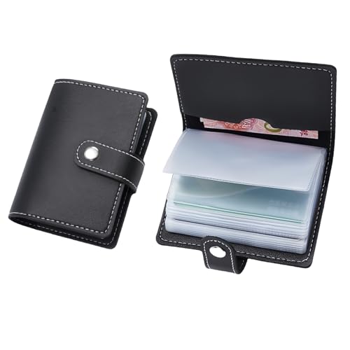 Kartenhalter aus Leder, Kreditkartenhalter, kompakt, mit Kunststoffeinsatzhüllen, Tasche, kleiner Kartenhalter, RFID-blockierend, Kartenhalter für Männer und Frauen, Schwarz, Schwarz , 4.53 X 3.35 X von Clydewy