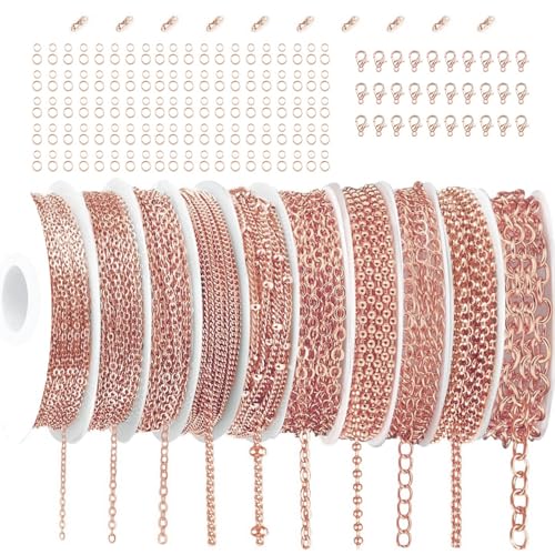24m 10 Rollen Gliederkette Gold, Schmuckketten zum Basteln, Gliederkette Meterware, Schmuck Selber Machen Ketten mit Karabinerverschlüssen und Biegeringen, Halskettenketten Zubehör für DIY Halskette 24m 10 Rollen Gliederkette Gold, Schmuckketten zum Basteln, Gliederkette Meterware, Schmuck Selber Machen Ketten mit Karabinerverschlüssen und Biegeringen, Halskettenketten Zubehör für DIY Halskette von Clyfanesy