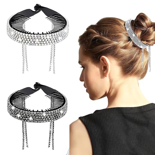 Clyhon 2 Stücke Französische Bananen-Kamm Fischschwanz Haarspange Kämme und Runde Bananen-Klammern Flexible Pferdeschwanz-Halter Clips Haar-Styling-Zubehör für Frauen Mädchen von Clyhon