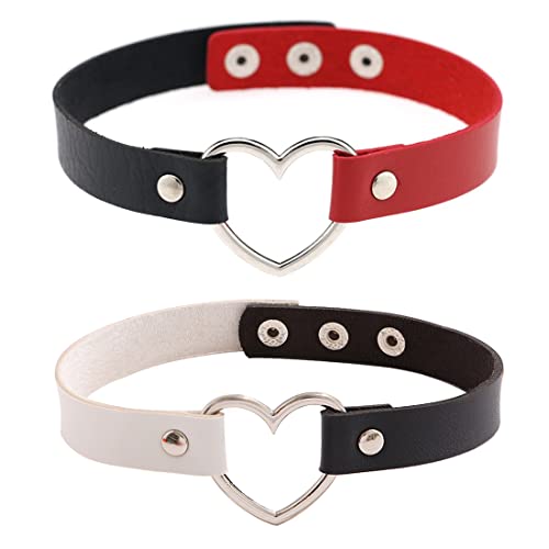 Clyhon 2PCS Tattoo Choker Leder Halsband Lederhalsband Damen Leder Halskette Halsband Anhänger Choker Tattoo Leder Choker Damen Choker Kette Herz Gothic Punk Rock Schwarz und weiß, Schwarz und Rot von Clyhon