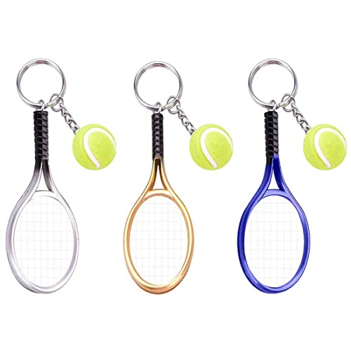 Clyhon 3Pcs Tennis Schläger Keychain Sport Schlüsselring der Neuheit Mini Tennisball Anhänger Geschenke Tennis Schläger mit Ball Sport Schlüsselanhänger von Clyhon